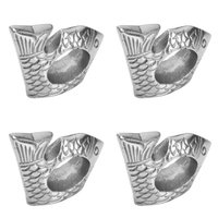 India Handicrafts Fish Napkin Rings Set of 4 Silver Tone Metal