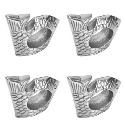 India Handicrafts Fish Napkin Rings Set of 4 Silver Tone Metal