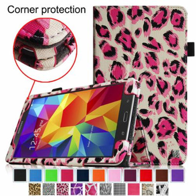 Fintie Folio Premium Vegan Leather Case Cover for Samsung Tab 4 7.0 7-Inch Tablet, Leopard Magenta
