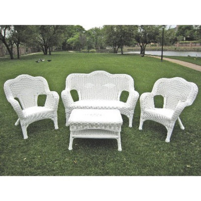 International Caravan Chelsea 4-Piece Wicker Conversation Furniture Set - White