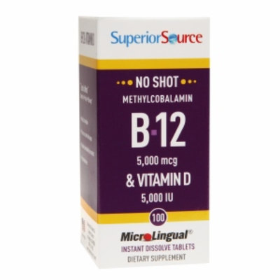 Superior Source No Shot B-12 5000 mcg & Vitamin D 5000 IU - 100 Instant Dissolve Tablets