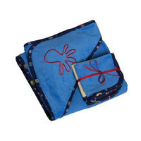 Ambajam Plush Hooded Towel and Wash Cloth Set, Sky Blue Terry/Swirly Red Trim