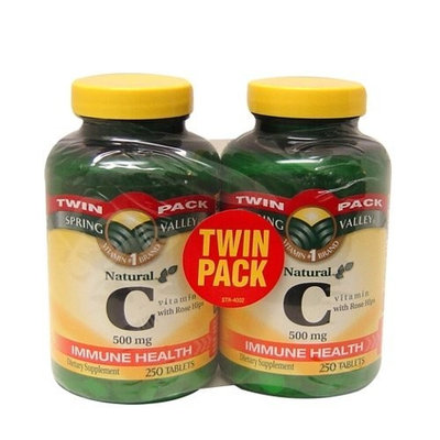 Spring Valley - Vitamin C with Rose Hips 500 mg, Twin Pack, 250 Tablets Each Bottle