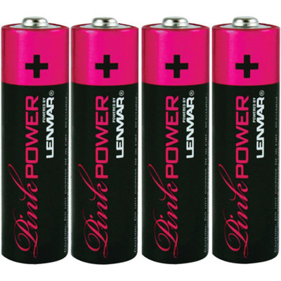 Lenmar PNKAA4 Pink Power Alkaline Batteries, 4pk