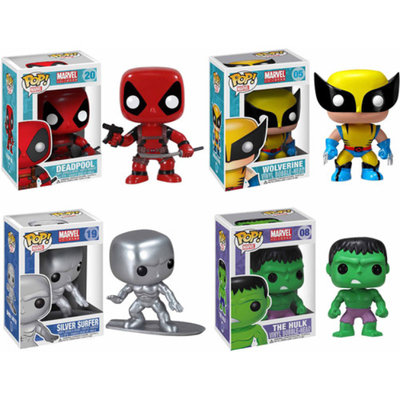 Funko Pop! Marvel Select Vinyl Bobble-head Collectors Set: Deadpool, Silver Surfer, Wolverine, Hulk