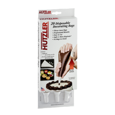 Hutzler Disposable Decorating Bags and 3 Decorating Nozzles - 20 CT