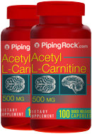 Piping Rock Acetyl L-Carnitine 500mg 2 Bottles x 100 Capsules