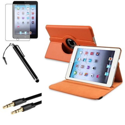 Insten iPad Mini 3/2/1 Case, by INSTEN Orange 360 Leather Case Cover+Matte Protector+Cable for iPad Mini 3 2 1