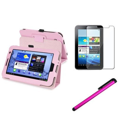 Insten INSTEN Pink Folio PU Leather Case Cover Stand For Samsung Galaxy Tab 2 7.0