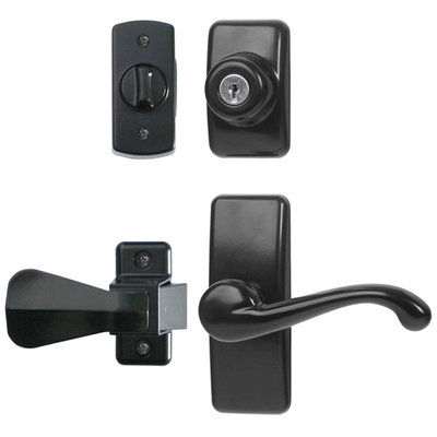 Ideal Security Inc. Deluxe Storm and Screen Door Lever Handle and Keyed Deadlock in Black HK01-I-061