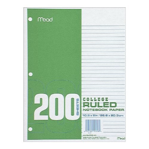 Mead Filler Paper, Loose Leaf Paper, College Ruled, 200 Sheets/Pack (15326)