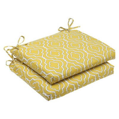 Pillow Perfect Outdoor 2-Piece Square Edge Seat Cushion Set - Yellow/White Starlet