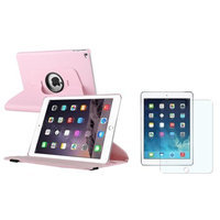 Insten iPad Air 2 Case, by INSTEN Light Pink Multi Viewing Stand Leather Pouch+Anti-Glare Protector for Apple iPad Air 2nd Gen