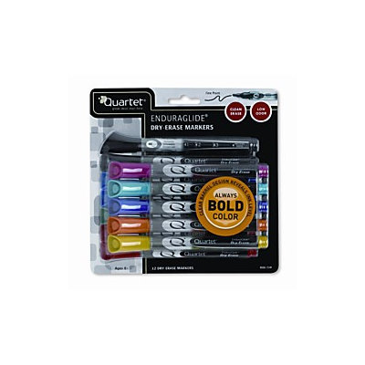 Quartet EnduraGlide Fine Tip Dry-Erase Marker, 12 Pack, 9 Assorted Colors