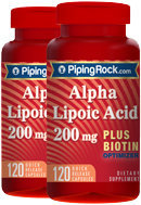 Piping Rock Alpha Lipoic Acid 200mg plus Biotin 2 Bottles x 120 Capsules