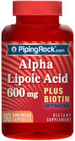 Piping Rock Alpha Lipoic Acid 600mg plus Biotin 90 Capsules