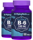 Piping Rock B-6 100mg (Pyridoxine) 2 Bottles x 180 Tablets