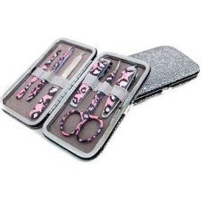Bella Il Fiore Mani and More Set, Silver Shimmer Case with Pink Leopard Tools, 8 Ounce