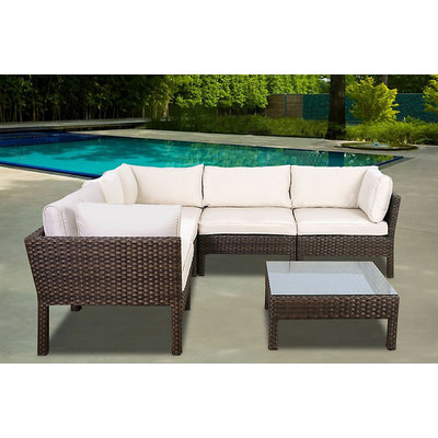 Atlantic St. Croix 6 pc Brown Synthetic Wicker Patio Seating Set with Off-White Cushions
