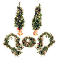 private label Set of 5 Pre-Lit Gold Hardneedle Plug-In LED Decorative Holiday Greens