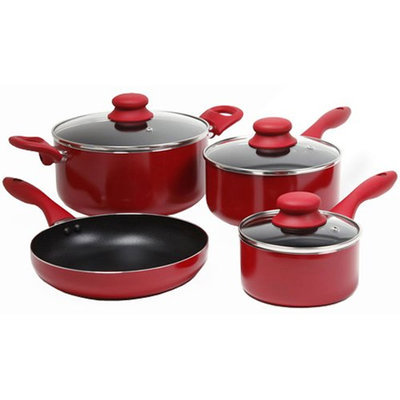 Gibson Overseas, Inc. Gibson 7 pc Cookware Set, Red, Ez Cook, Bakelite, Flame Guard, Alum.