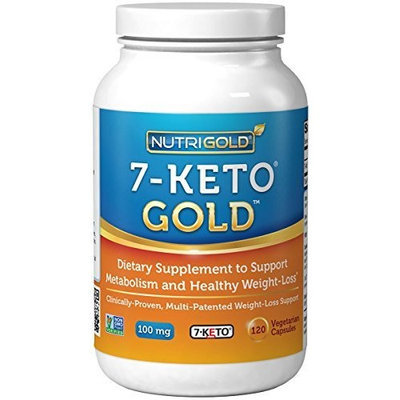 Nutrigold 7-Keto 100mg, 120 Vegetarian Capsules (Recommended as #1 in Belly-Blasting Weight-Loss Supplements)