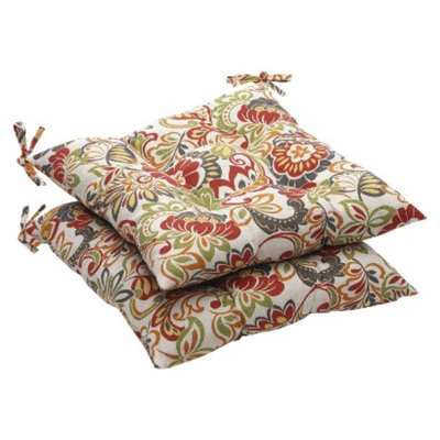 Pillow Perfect Outdoor 2-Piece Tufted Chair Cushion Set - Green/Off-White/Red Floral