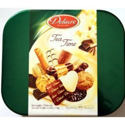 Delacre Tea Time Exquisite European Biscuit Assortment Tin Box Net Weight 35.3 OZ (1 kg)