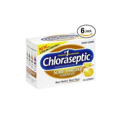 Chloraseptic Sore Throat Lozenges, Honey-Lemon, 18-Count Boxes (Pack of 6)