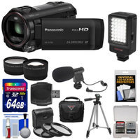 Panasonic HC-V750K HD Wi-Fi Video Camera Camcorder with 64GB Card + Case + LED Light + Mic + Tripod + 3 Filters + Tele/Wide Lens Kit