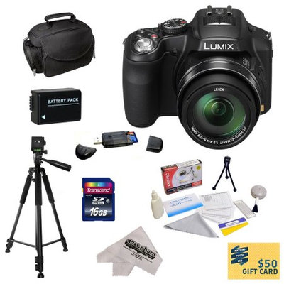 Panasonic Lumix DMC-FZ200 Digital Camera with 3-Inch LCD With 16GB SDHC Card, Reader, Battery, Case, Tripod, Lens Cleaning Kit including LCD Screen Protectors, $50 Photo Print Gift Card