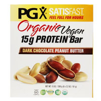 PGX SATISFAST Organic Vegan 15g Protein Bars, Dark Chocolate Peanut Butter, 6 ea