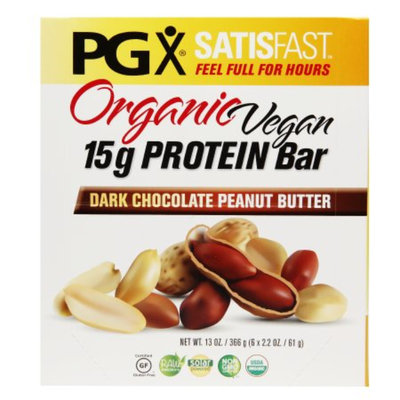 PGX SATISFAST Organic Vegan 15g Protein Bars, Dark Chocolate Peanut Butter, 6 ea