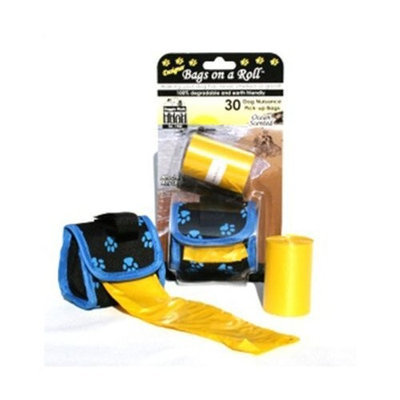 Doggie Walk Bags 2-Roll Designer Bags, Blue Paw/Yellow/Ocean