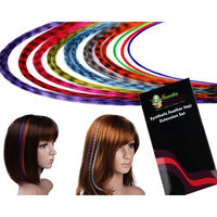 Bundle Monster (Trademark) New 20 Piece Grizzly and Solid Colored Feather Hair Extensions Kit with Silicone Beads and Hook in BM Gift Package