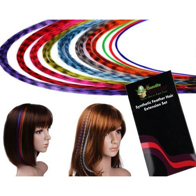 Bundle Monster (Trademark) New 20 Piece Grizzly and Solid Colored Feather Hair Extensions Kit with Silicone Beads and Hook in BM Gift Package