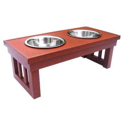 Newagepet AgePet Indoor/Outdoor Raised 2-Bowl Pet Diner, Medium, Chestnut