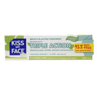 Kiss My Face Triple Action Fluoride-Free Natural Aloe Toothpaste Gel with Xylitol, Cool Mint, 4.5 oz
