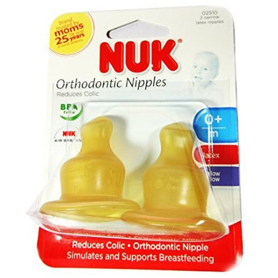 NUK Orthodontic Nipples, 2 Count Slow Flow Narrow Latex, Size 1 (Discontinued by Manufacturer)