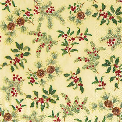 Ideal Home Range 4 Packs Paper Lunch Napkins Holly Burst Cream