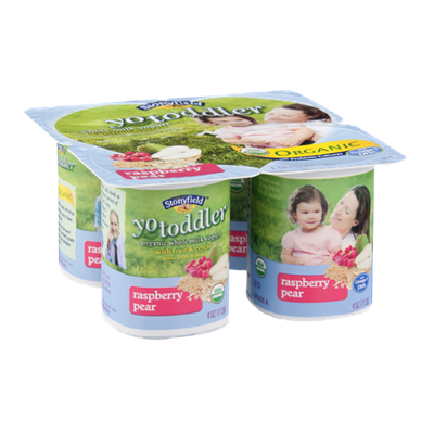 Stonyfield Organic Yo Toddler Whole Milk Yogurt with Fruit & Cereal Raspberry Pear - 4 CT