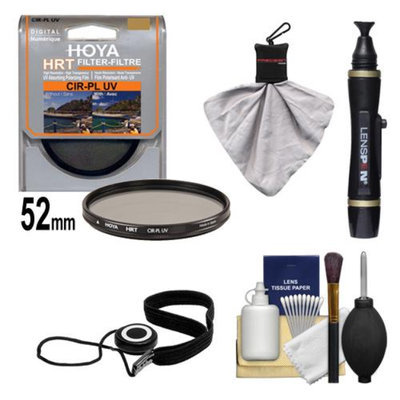 Hoya 52mm HRT Circular PL Polarizer UV Multi-Coated Glass Filter + Accessory Kit for Canon, Nikon, Sony, Olympus & Pentax Lenses