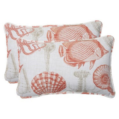 Pillow Perfect Outdoor 2-Piece Rectangular Throw Pillow Set - Orange/Tan Sealife