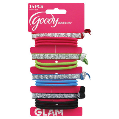 Goody Products Inc. Ouchless Girls Glitter Mixed Ribbon Elastics, 14 pcs