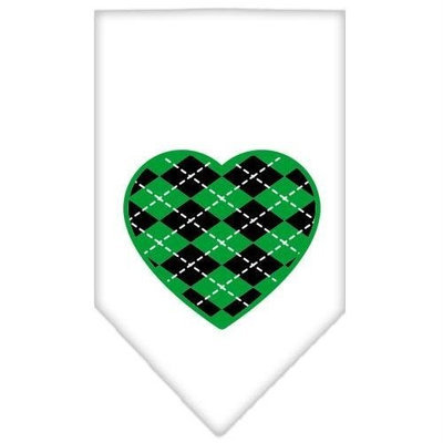 Ahi Argyle Heart Green Screen Print Bandana White Small