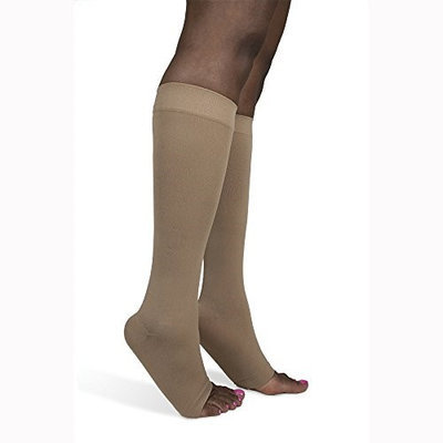 Sigvaris Soft Opaque 841CSSO35 15-20mmHg Open Toe Calf Length Small Short Women Nude