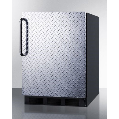 Summit FF63BBIDPLADA 5.5 Cu. Ft. Built-In Undercounter All-Refrigerator with Diamond Plate Wrapped Door Towel Bar Handle Automatic Defrost and Adjustable Glass