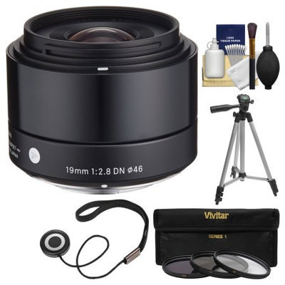 Sigma 19mm f/2.8 EX DN Art Lens (for Olympus / Panasonic Micro 4/3) with 3 UV/CPL/ND8 Filters + Tripod + Kit