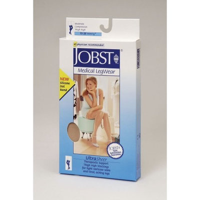 Jobst Women's Ultrasheer 15-20 mmHg Thigh High Support Sock with Lace Silicone Top Band Size: X-Large Petite, Color: Suntan