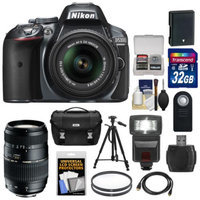 Nikon D5300 Digital SLR Camera & 18-55mm G VR Lens (Grey) with 70-300mm Lens + 32GB Card + Battery + Case + Filters + Flash + Tripod + Accessory Kit